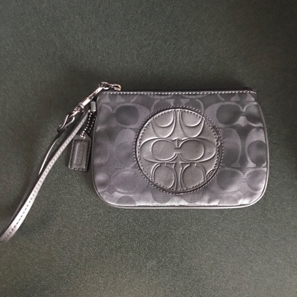 Coach Gray Canvas Leather Signature C Wristlet Mini Pouch - Picture 4 of 16